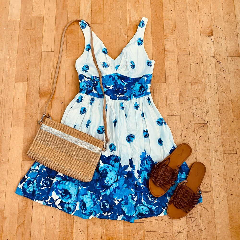 Betsey Johnson floral flowery blue sundress dress rose print